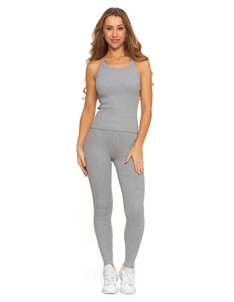 Legginsy damskie - Legginsy damskie bawełniane z szeroką gumą w pasie SZARY  - produkt moraj.pl 5
