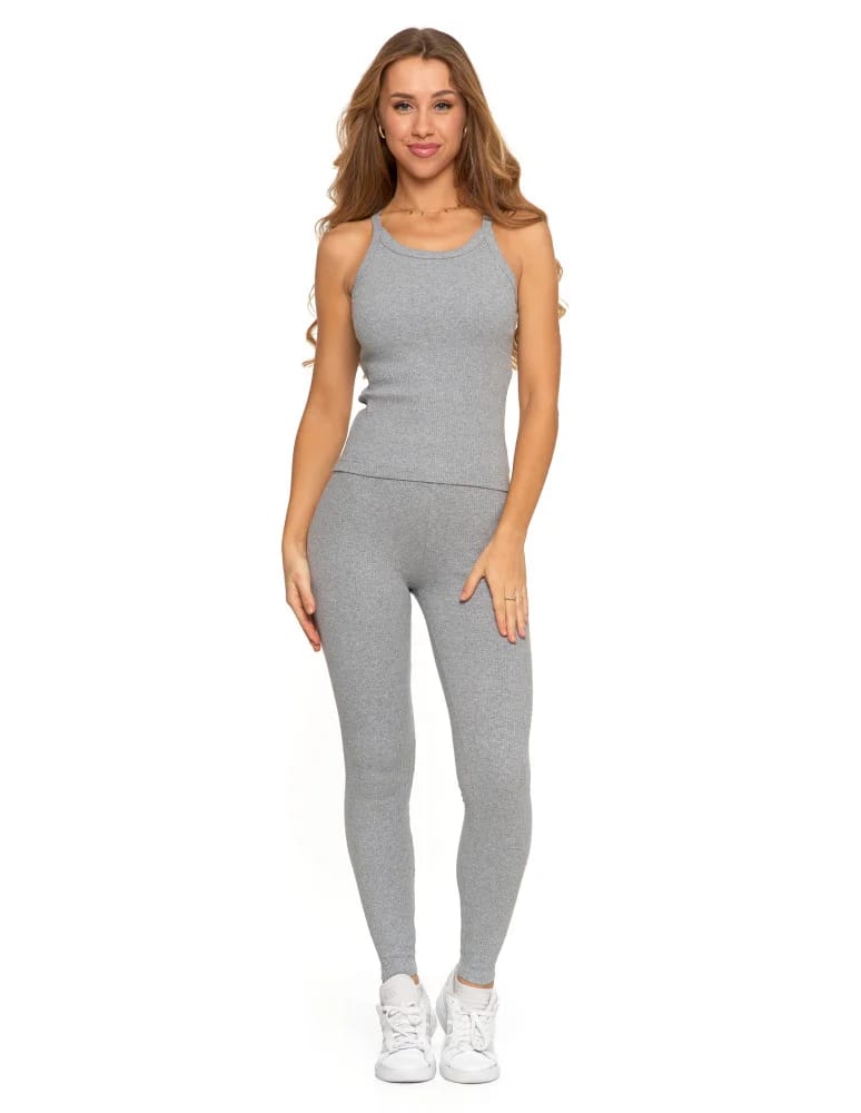 Legginsy damskie - Legginsy damskie bawełniane z szeroką gumą w pasie SZARY - produkt moraj.pl 5