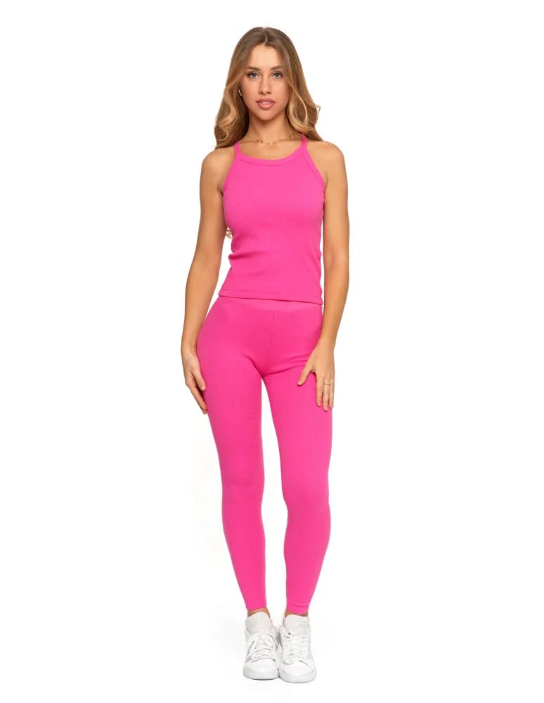 Legginsy damskie - Legginsy damskie bawełniane z szeroką gumą w pasie FUKSJA  - produkt moraj.pl 3