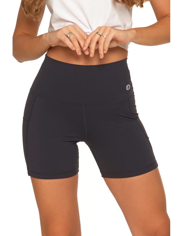 Legginsy damskie - Szorty sportowe damskie z wysokim stanem i kieszeniami GRAFIT - produkt moraj.pl 1