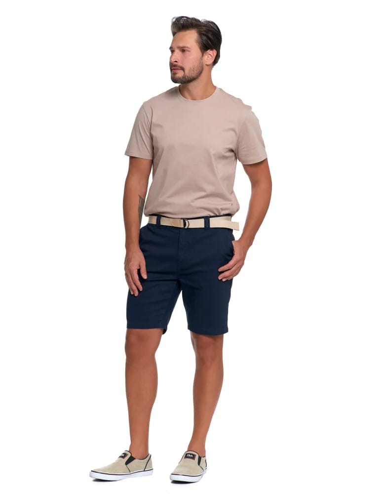 Szorty materiałowe - Męskie szorty chino spodenki z paskiem GRANATOWY  - produkt moraj.pl 3