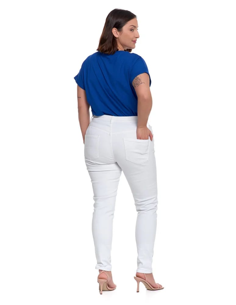 Spodnie damskie - Damskie spodnie skinny jeansowe rurki BIAŁY - produkt moraj.pl 8