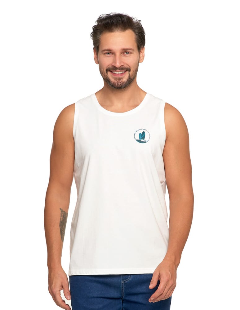 Koszulka męska bez rękawów bawełniana tank top z nadrukiem BIAŁY