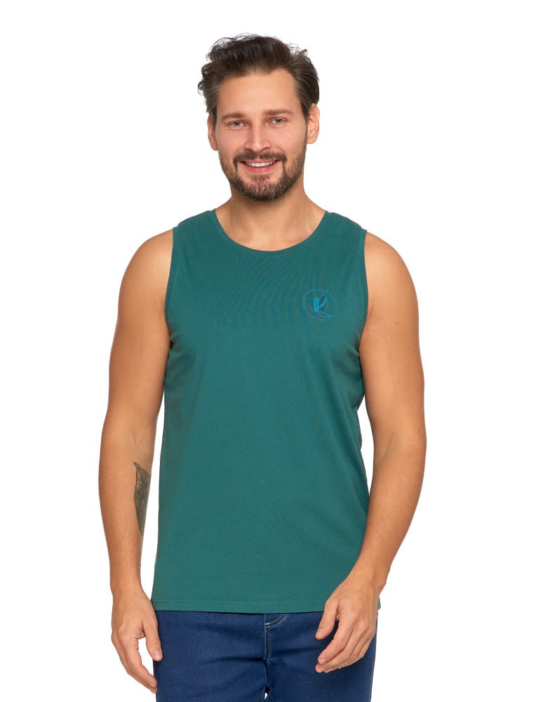Koszulka męska bez rękawów bawełniana tank top z nadrukiem TURKUSOWY