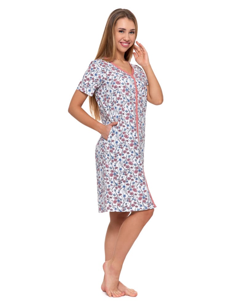 Koszule nocne - Damska koszula nocna Plus Size rozpinana z kr&oacute;tkim rękawem WZ&Oacute;R 1  - produkt moraj.pl 2