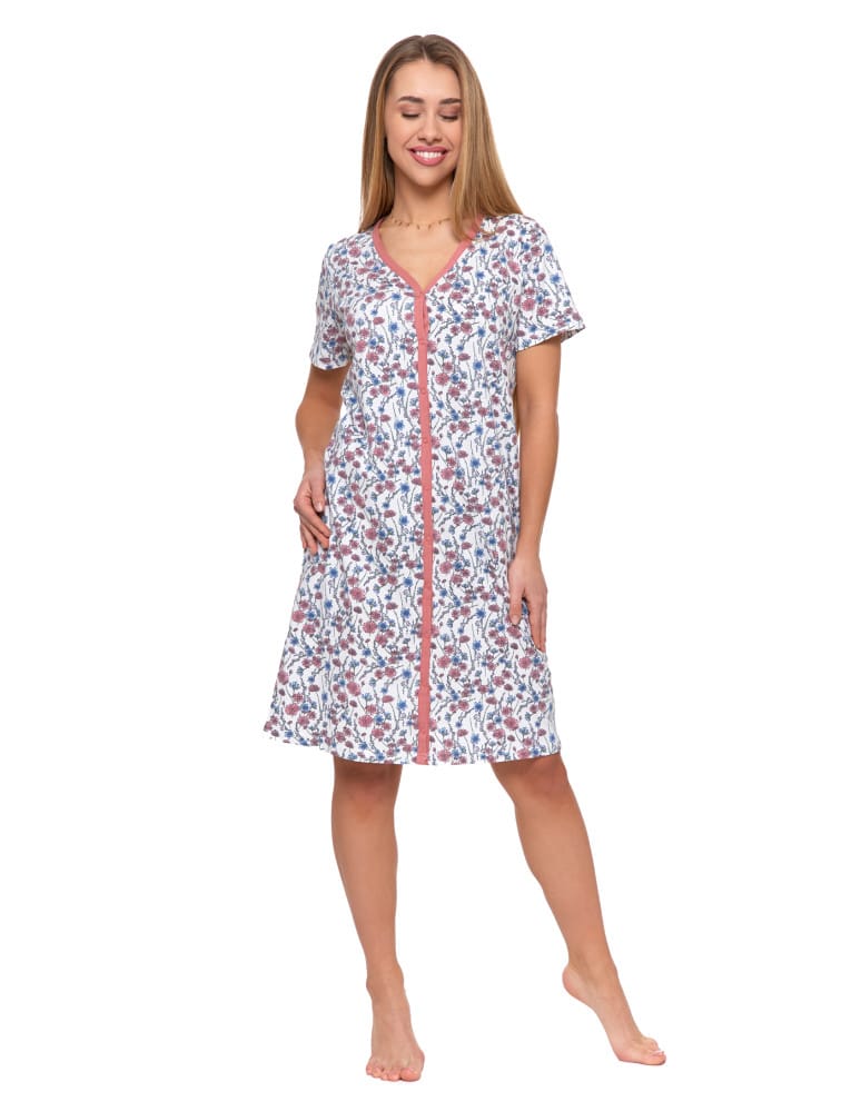 Koszule nocne - Damska koszula nocna Plus Size rozpinana z kr&oacute;tkim rękawem WZ&Oacute;R 1  - produkt moraj.pl 4