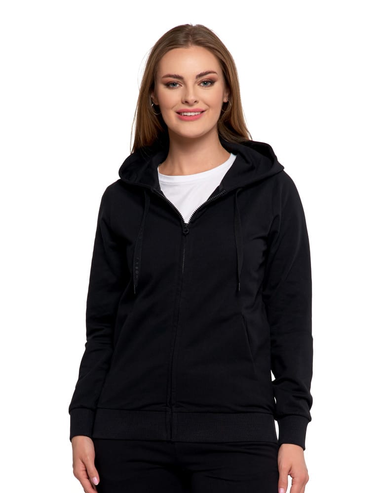 Bluzy damskie - Bluza damska dresowa z kapturem i zamkiem CZARNY - produkt moraj.pl 1