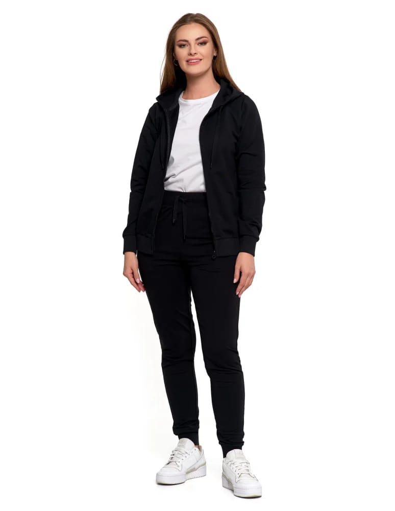 Bluzy damskie - Bluza damska dresowa z kapturem i zamkiem CZARNY  - produkt moraj.pl 2