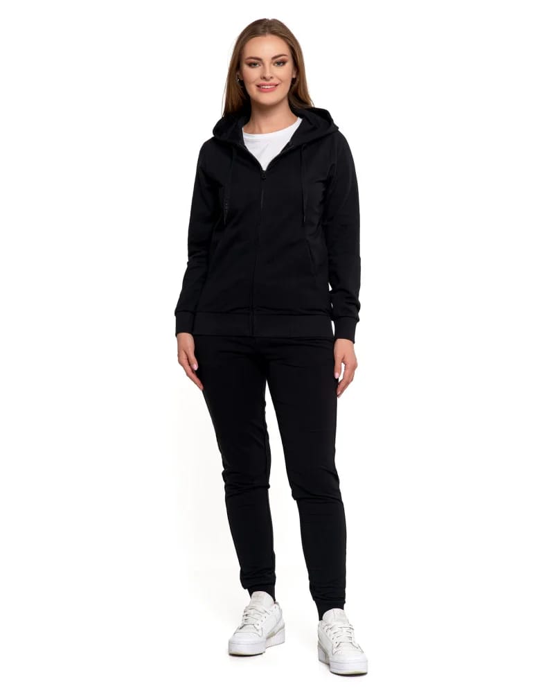 Bluzy damskie - Bluza damska dresowa z kapturem i zamkiem CZARNY  - produkt moraj.pl 4