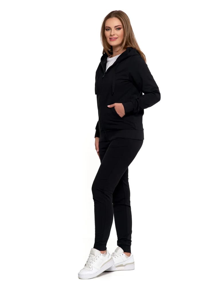 Bluzy damskie - Bluza damska dresowa z kapturem i zamkiem CZARNY  - produkt moraj.pl 5