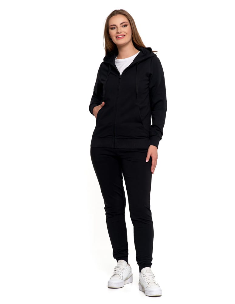 Bluzy damskie - Bluza damska dresowa z kapturem i zamkiem CZARNY  - produkt moraj.pl 7
