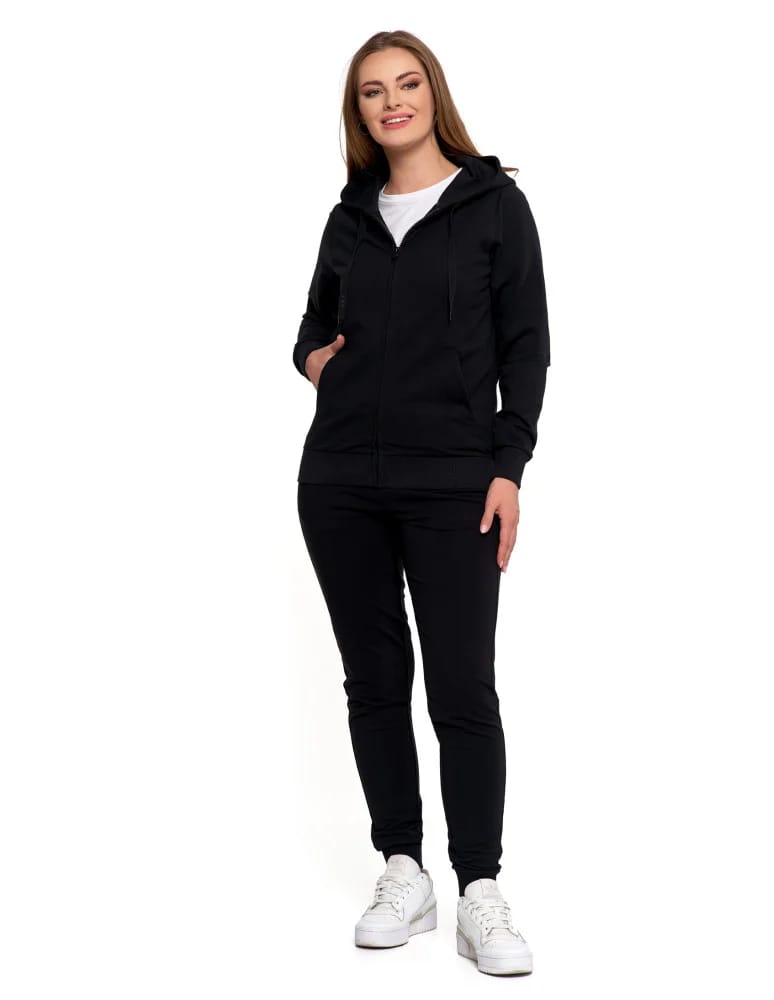 Bluzy damskie - Bluza damska dresowa z kapturem i zamkiem CZARNY  - produkt moraj.pl 7