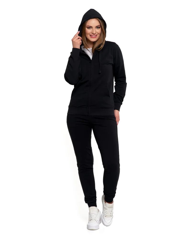 Bluzy damskie - Bluza damska dresowa z kapturem i zamkiem CZARNY  - produkt moraj.pl 8