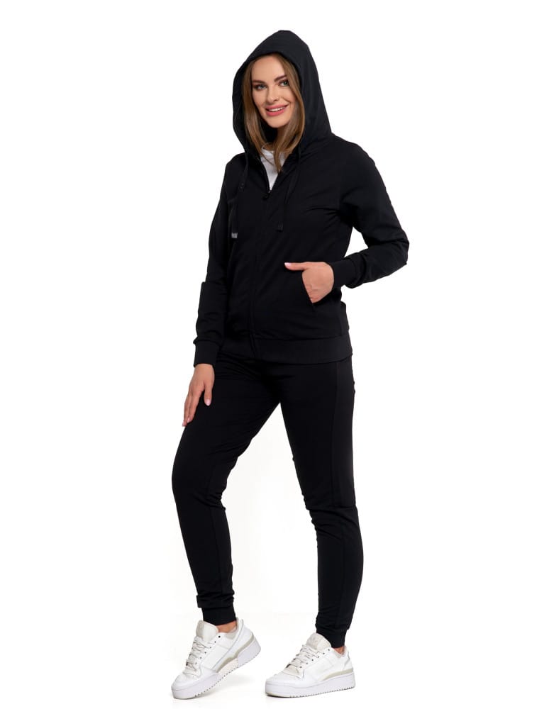 Bluzy damskie - Bluza damska dresowa z kapturem i zamkiem CZARNY  - produkt moraj.pl 9