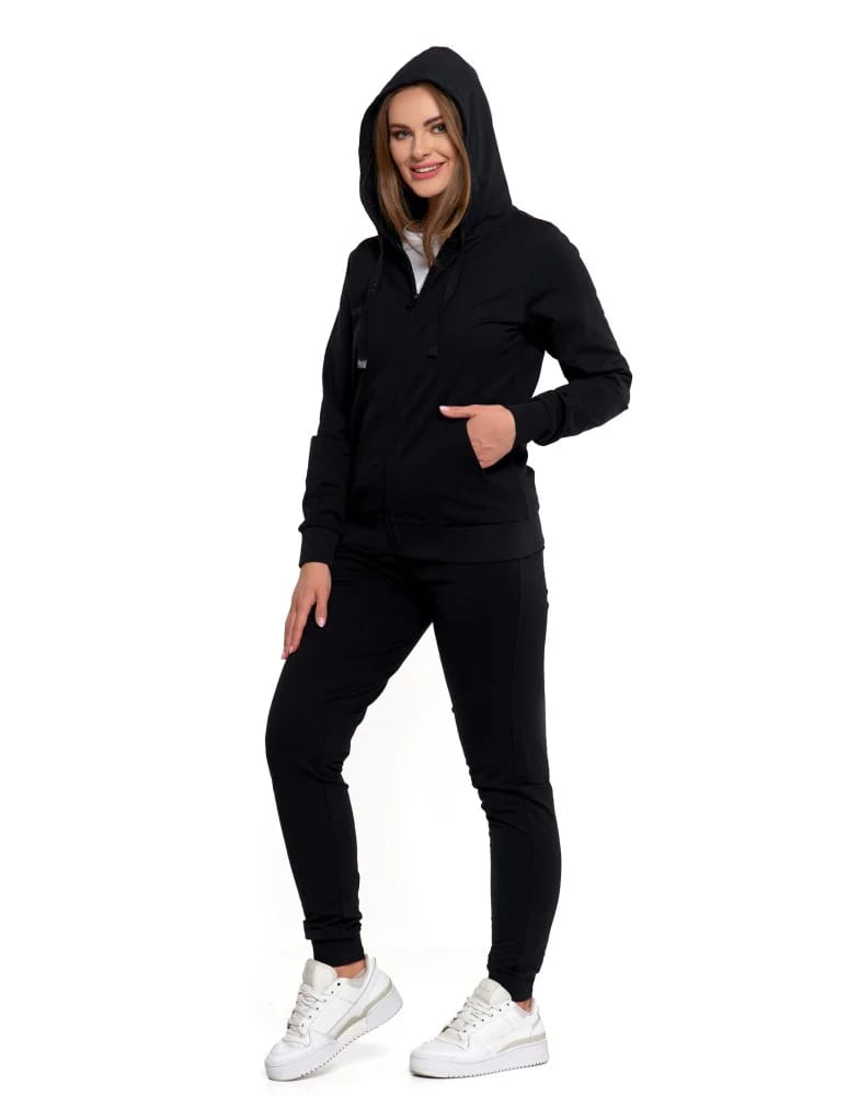 Bluzy damskie - Bluza damska dresowa z kapturem i zamkiem CZARNY  - produkt moraj.pl 9