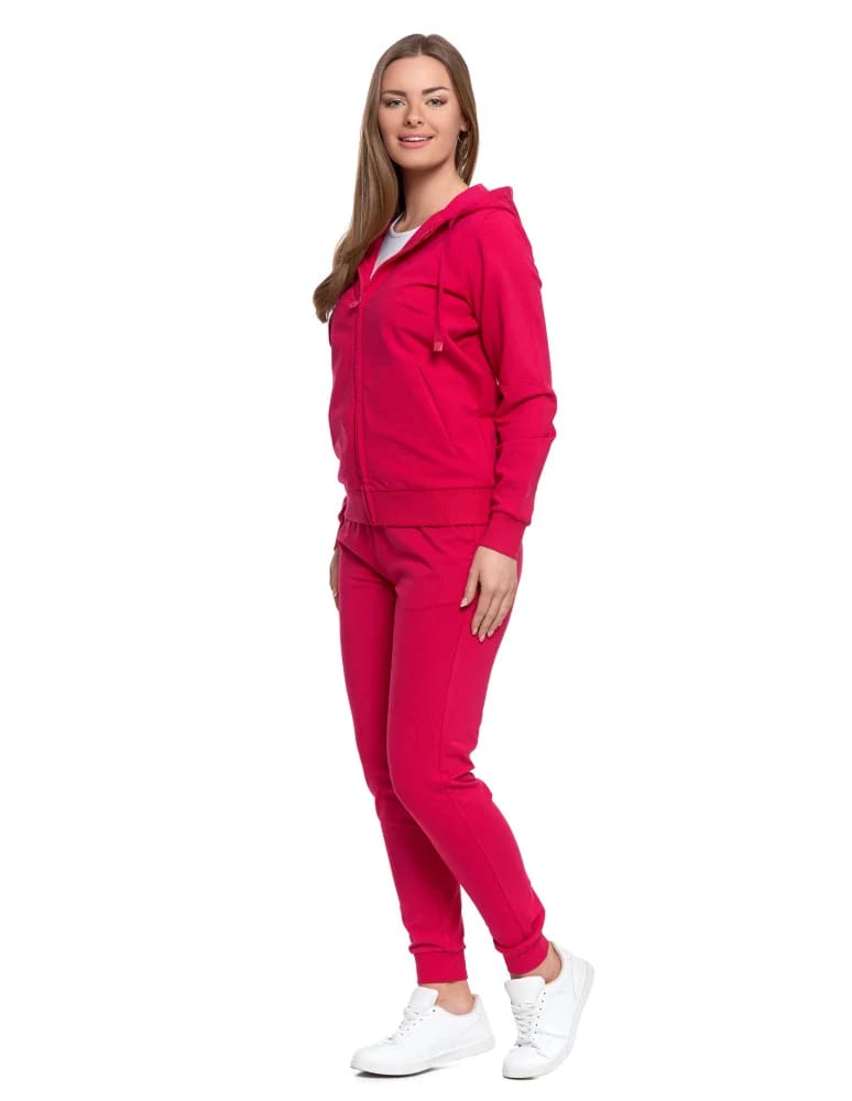 Bluzy damskie - Bluza damska dresowa z kapturem i zamkiem RÓŻOWY - produkt moraj.pl 2