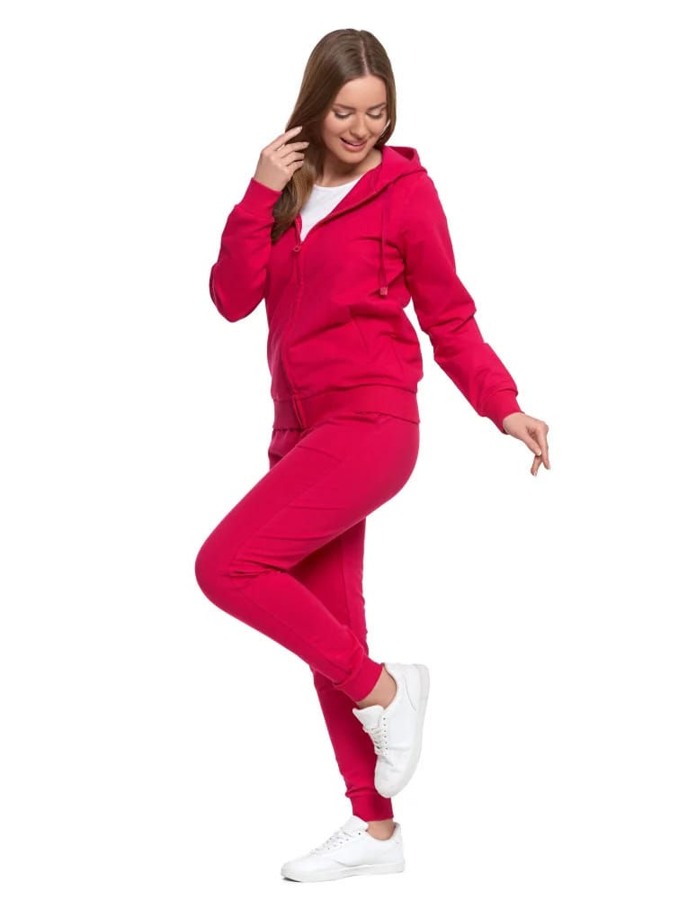 Bluzy damskie - Bluza damska dresowa z kapturem i zamkiem RÓŻOWY - produkt moraj.pl 3