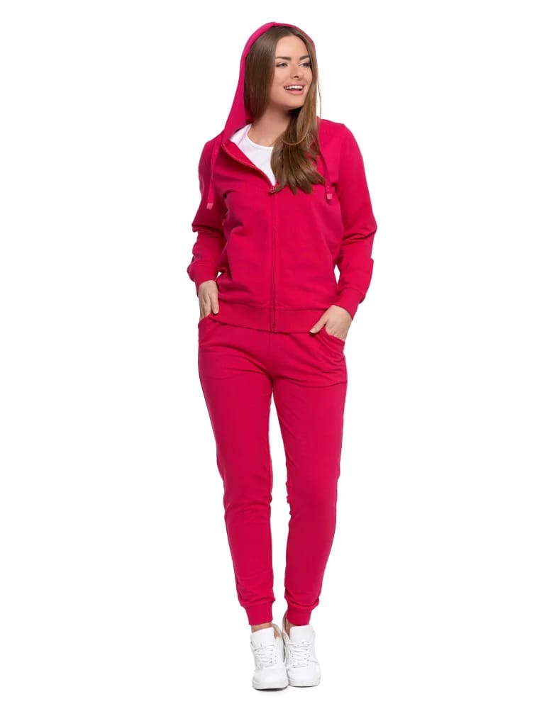 Bluzy damskie - Bluza damska dresowa z kapturem i zamkiem RÓŻOWY - produkt moraj.pl 4