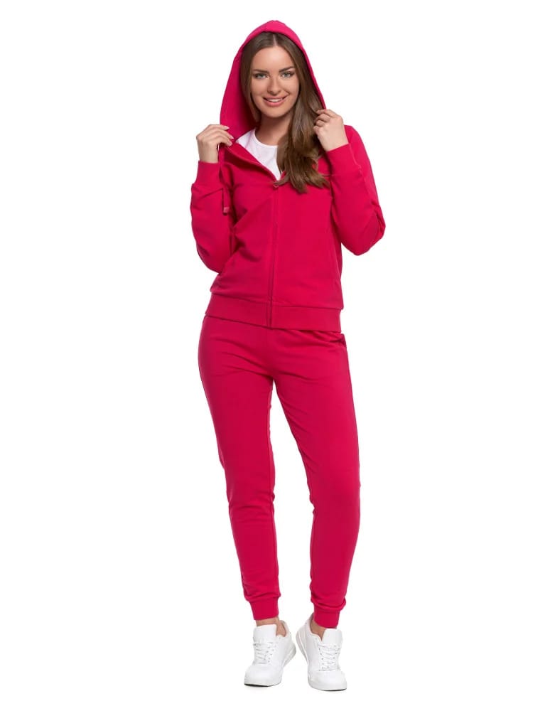 Bluzy damskie - Bluza damska dresowa z kapturem i zamkiem RÓŻOWY - produkt moraj.pl 5