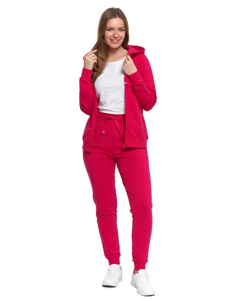 Bluzy damskie - Bluza damska dresowa z kapturem i zamkiem RÓŻOWY - produkt moraj.pl 7