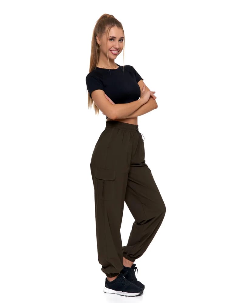 Spodnie damskie - Spodnie damskie bojówki parachute z wysokim stanem KHAKI - produkt moraj.pl 2