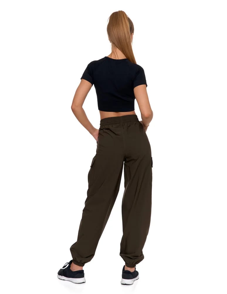Spodnie damskie - Spodnie damskie bojówki parachute z wysokim stanem KHAKI - produkt moraj.pl 3