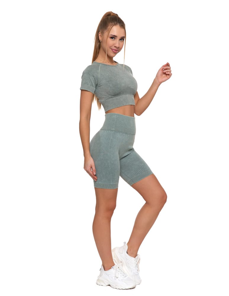 Koszulki i T-shirty - Sportowy top damski z krótkim rękawem ZIELONY  - produkt moraj.pl 2