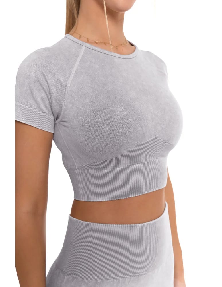 Koszulki i T-shirty - Sportowy top damski z krótkim rękawem SZARY  - produkt moraj.pl 6