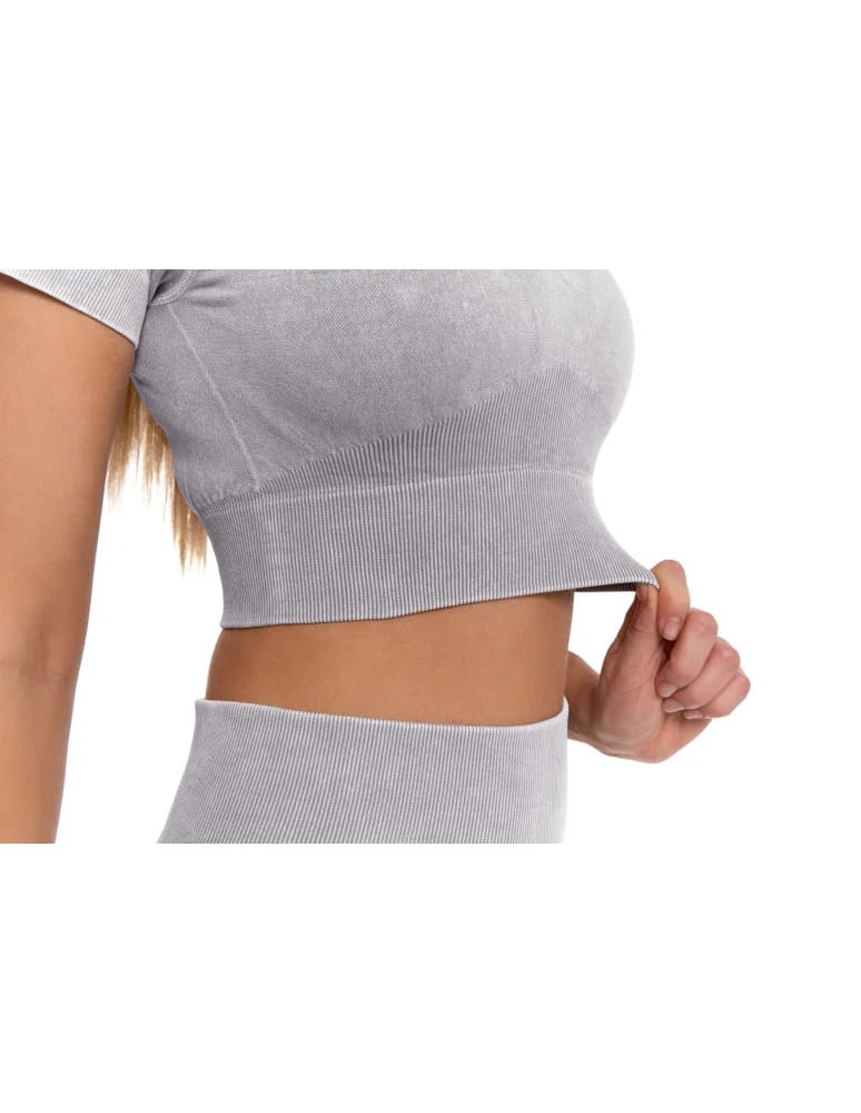 Koszulki i T-shirty - Sportowy top damski z krótkim rękawem SZARY  - produkt moraj.pl 7