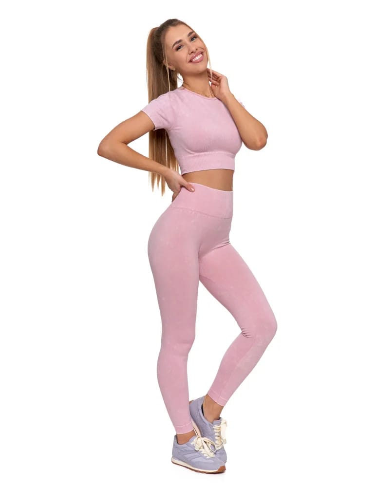 Legginsy damskie - Legginsy damskie bezszwowe z wysokim stanem sportowe RÓŻOWY  - produkt moraj.pl 2