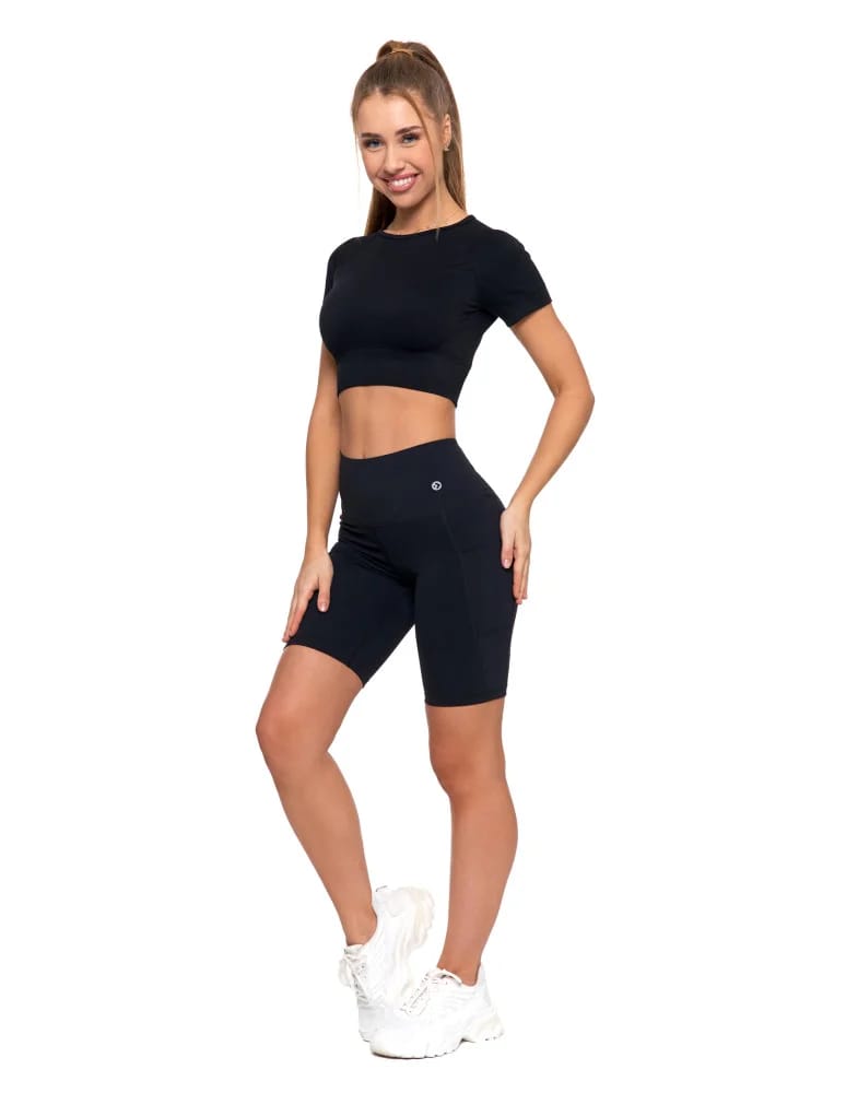 Legginsy damskie - Legginsy kolarki damskie sportowe z kieszeniami CZARNY  - produkt moraj.pl 2