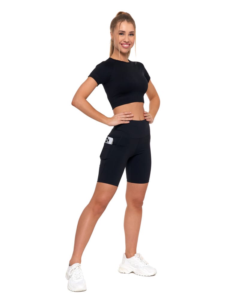 Legginsy damskie - Legginsy kolarki damskie sportowe z kieszeniami CZARNY  - produkt moraj.pl 9