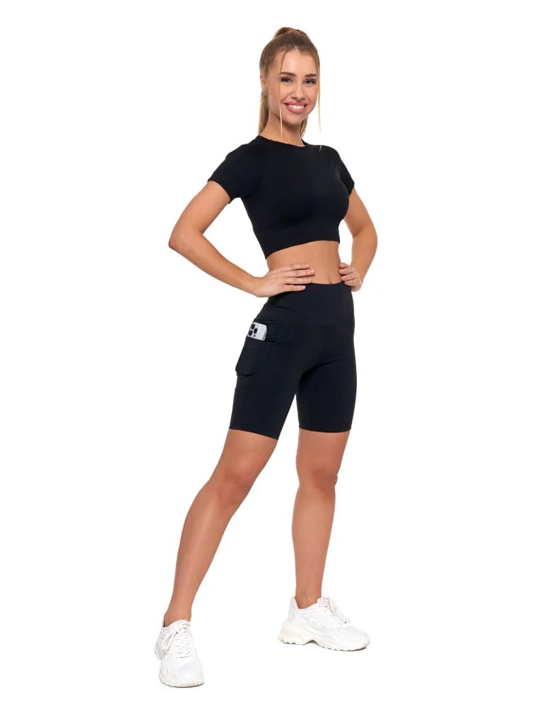 Legginsy damskie - Legginsy kolarki damskie sportowe z kieszeniami CZARNY  - produkt moraj.pl 9