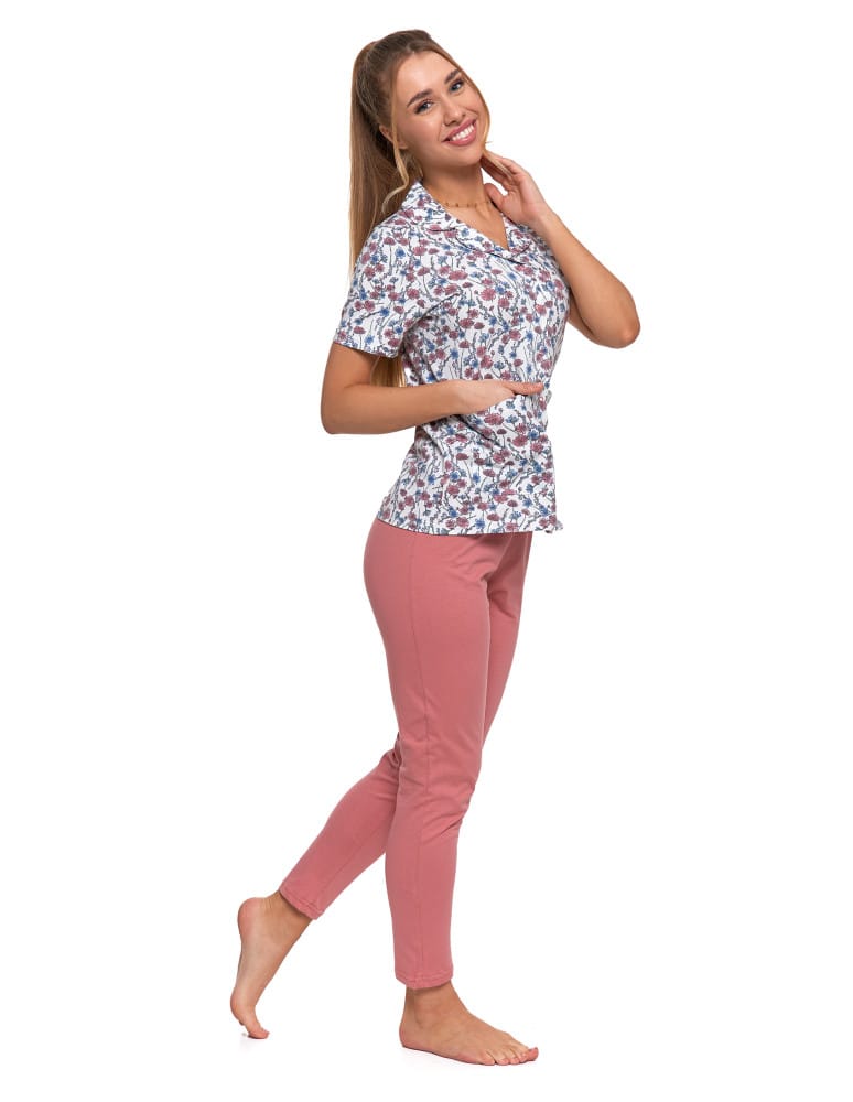 Krótki rękaw - Piżama damska bawełniana rozpinana krótki rękaw Plus Size WZÓR 1  - produkt moraj.pl 5