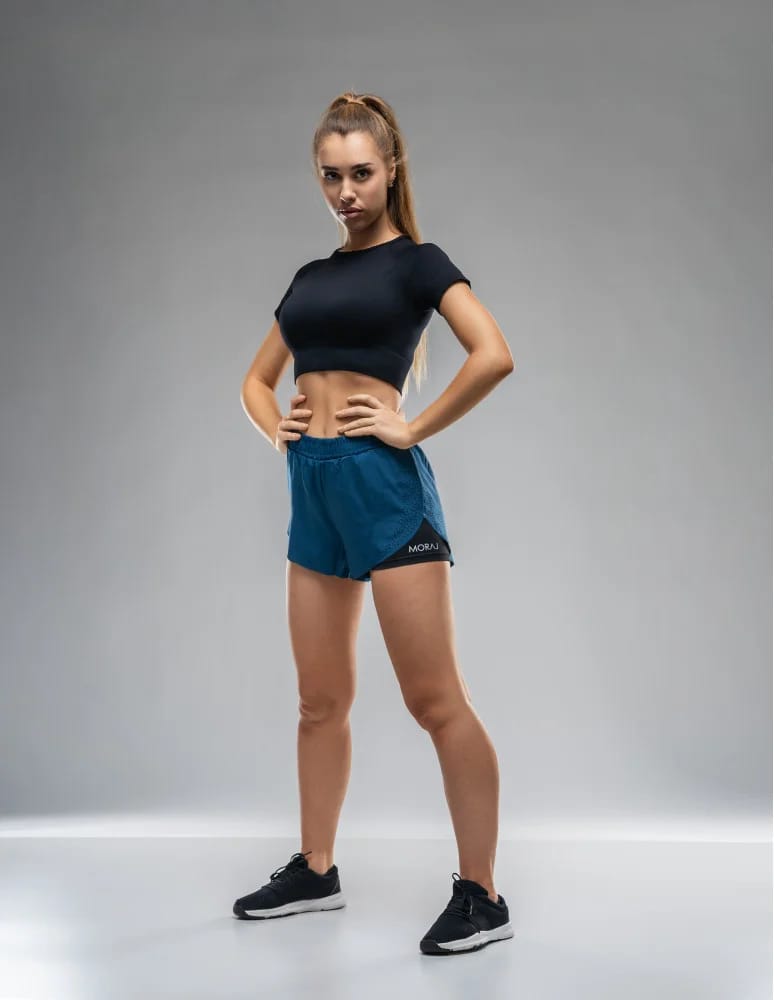Szorty damskie letnie - Szorty sportowe damskie krótkie dwuwarstwowe na trening CZARNY - produkt moraj.pl 3