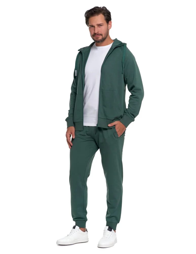 Bluzy męskie - Męska bluza dresowa z kapturem rozpinana ZIELONY - produkt moraj.pl 2