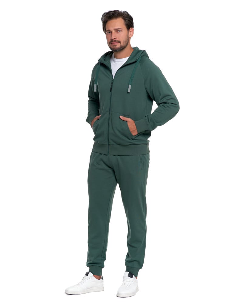 Bluzy męskie - Męska bluza dresowa z kapturem rozpinana ZIELONY  - produkt moraj.pl 3