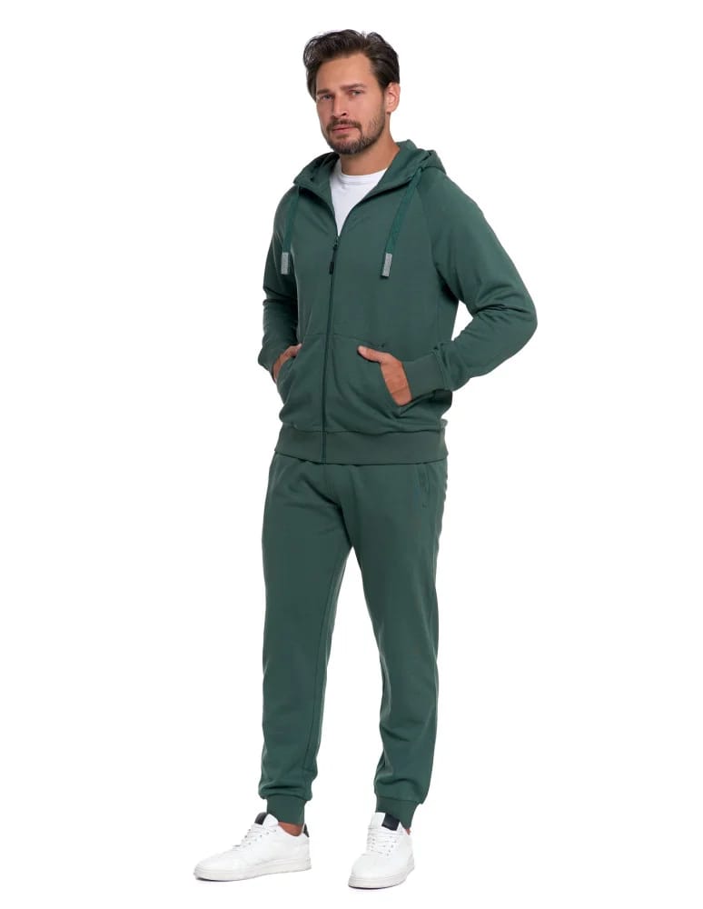 Bluzy męskie - Męska bluza dresowa z kapturem rozpinana ZIELONY - produkt moraj.pl 3