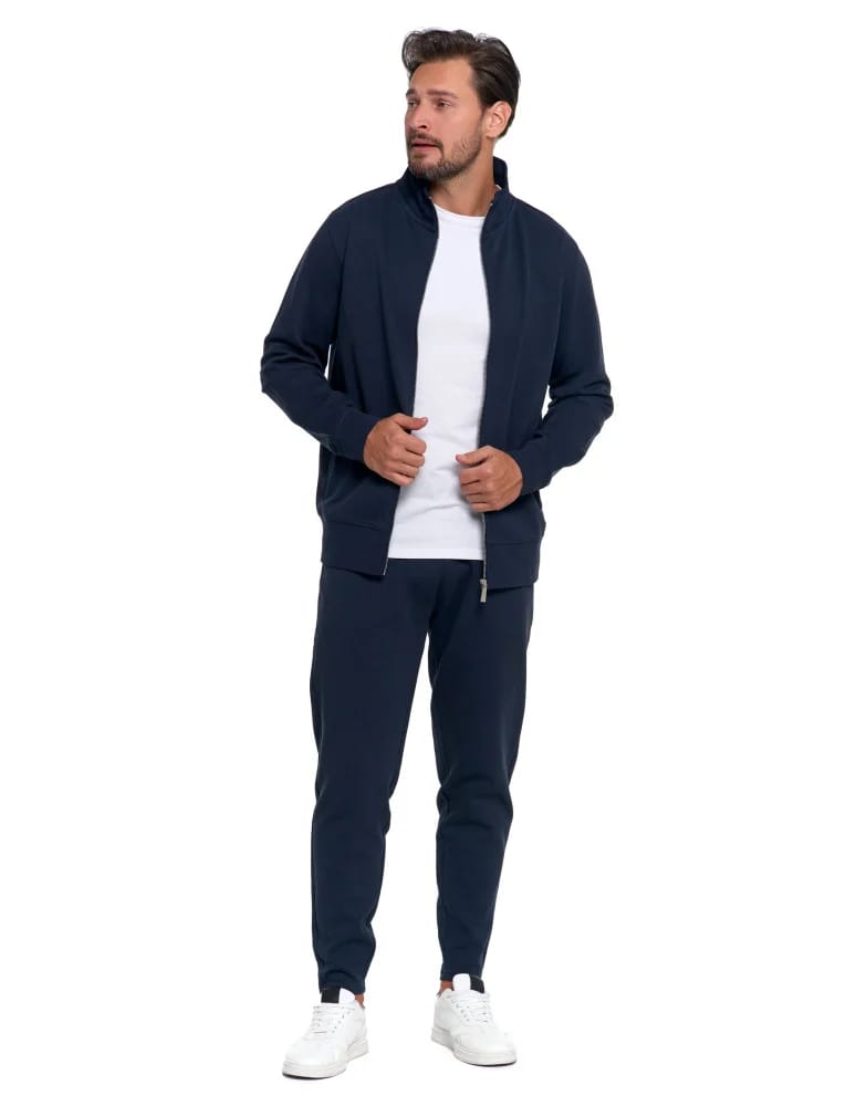 Bluzy męskie - Męska bluza dresowa ze stójką i zamkiem GRANATOWY  - produkt moraj.pl 2