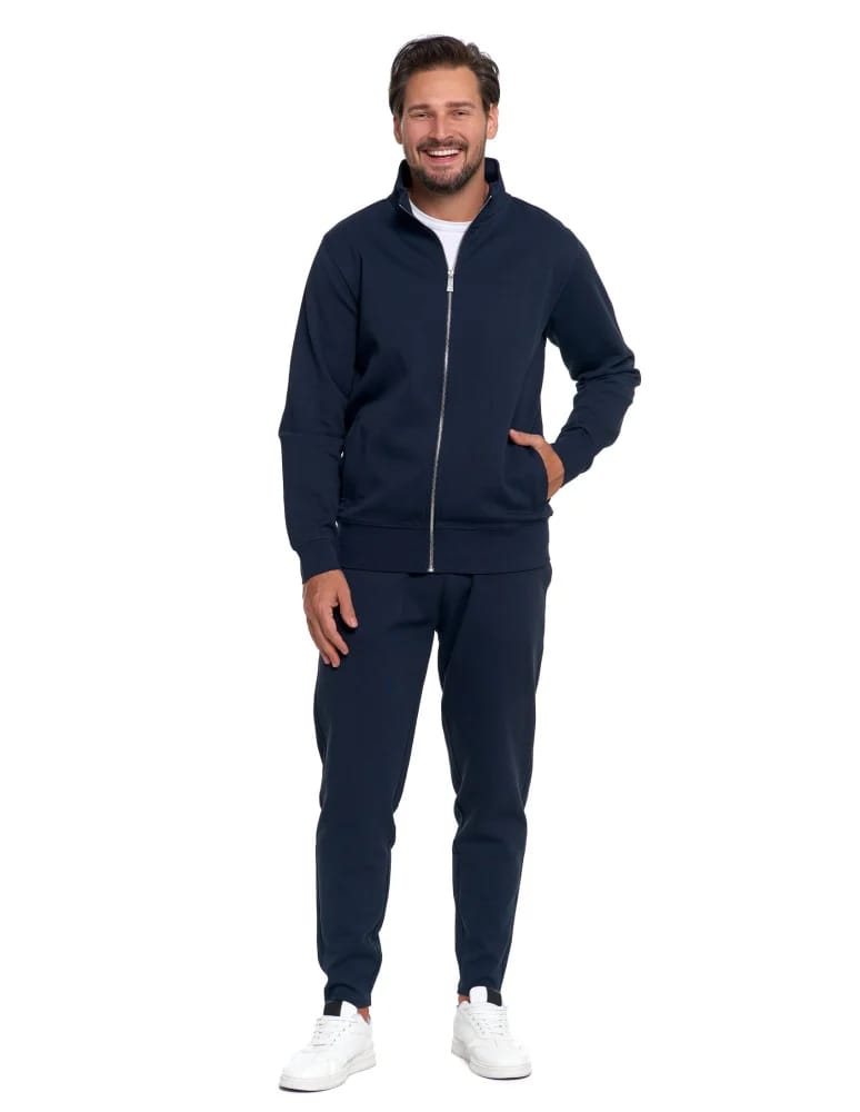 Bluzy męskie - Męska bluza dresowa ze stójką i zamkiem GRANATOWY  - produkt moraj.pl 3