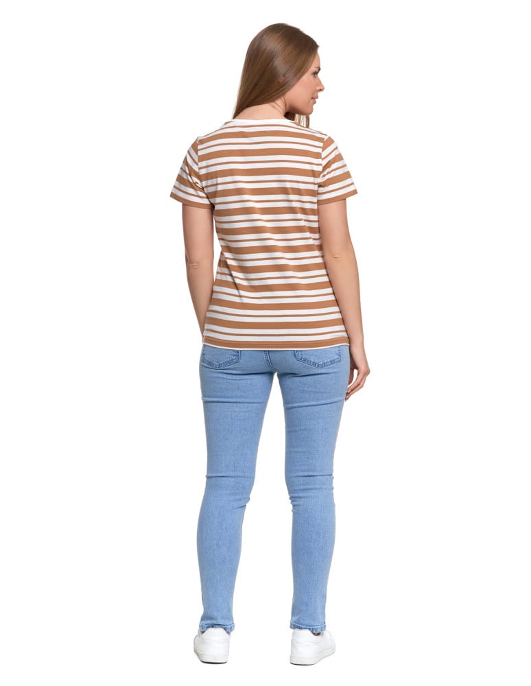 Koszulki i T-shirty - T-shirt damski bawełniany w paski BRĄZOWY  - produkt moraj.pl 3
