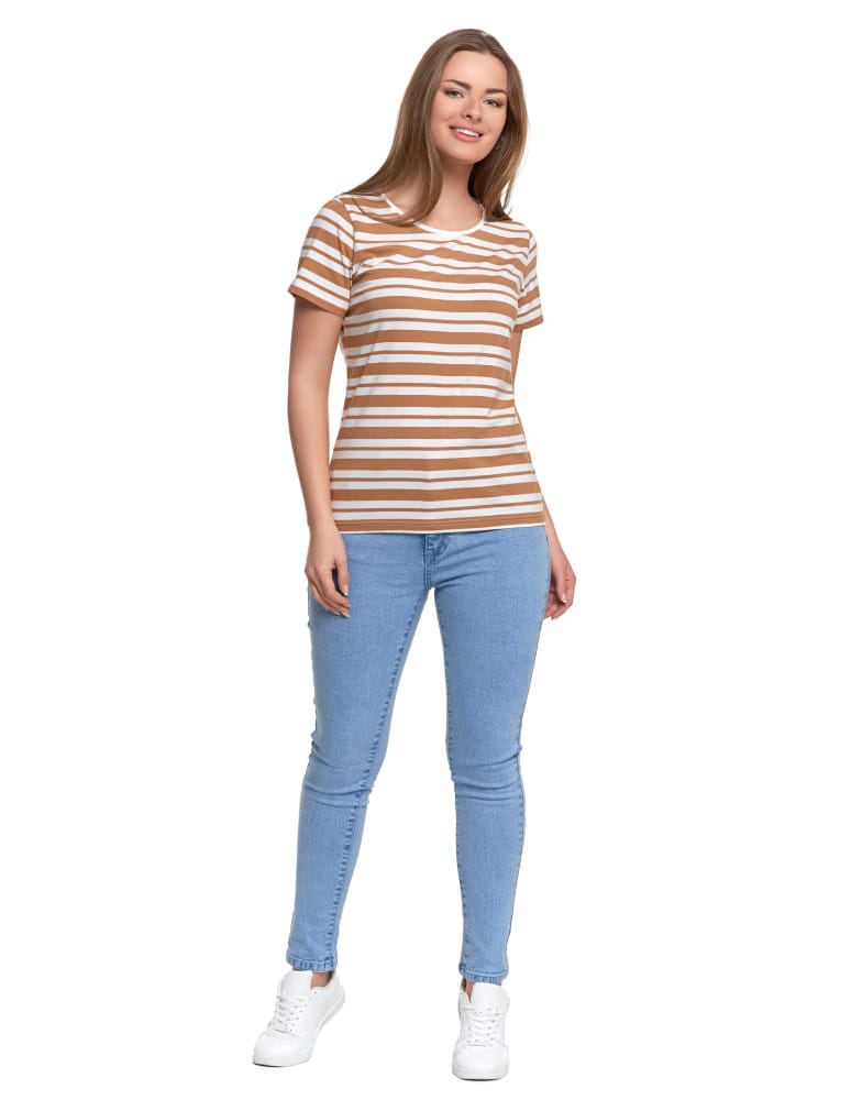 Koszulki i T-shirty - T-shirt damski bawełniany w paski BRĄZOWY  - produkt moraj.pl 4
