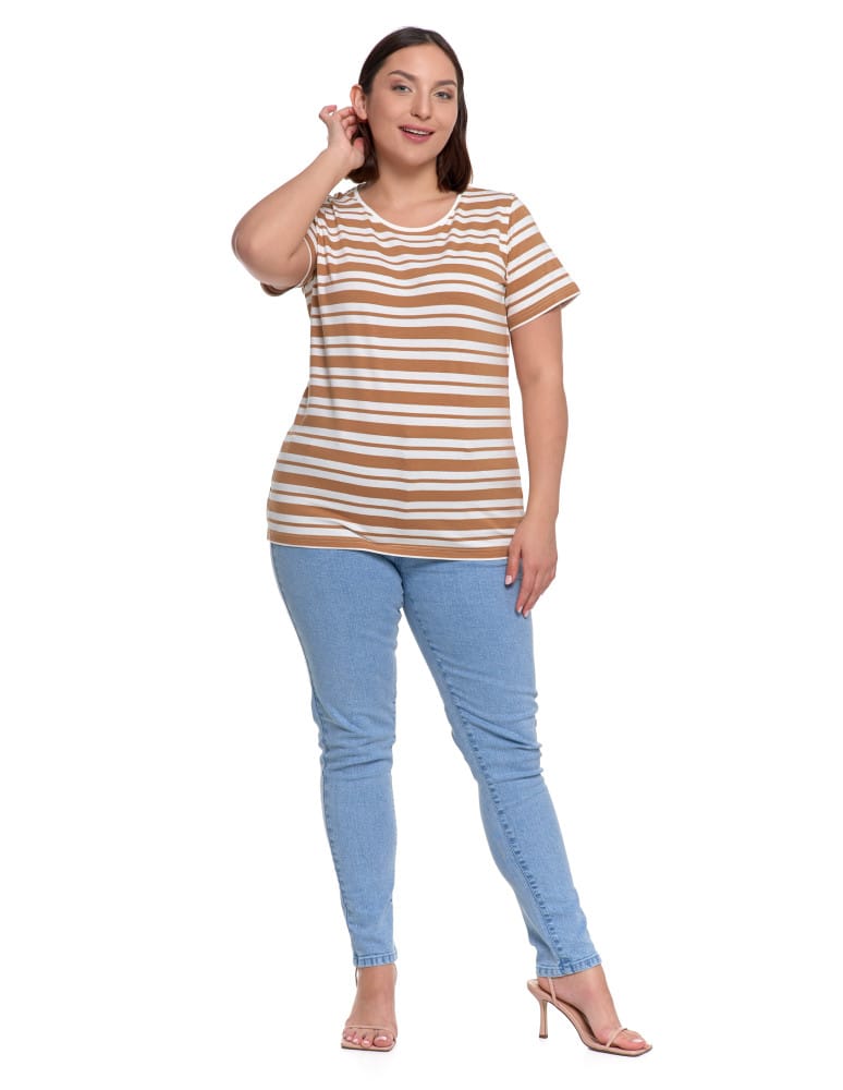Koszulki i T-shirty - T-shirt damski bawełniany w paski BRĄZOWY  - produkt moraj.pl 5