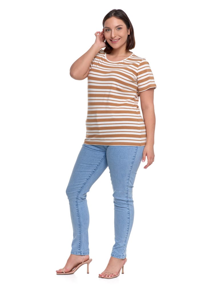 Koszulki i T-shirty - T-shirt damski bawełniany w paski BRĄZOWY  - produkt moraj.pl 8