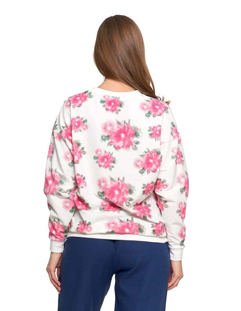 Bluzy damskie - Bluza dresowa damska z kwiatowym nadrukiem BIAŁY - produkt moraj.pl 3