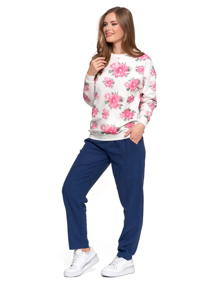 Bluzy damskie - Bluza dresowa damska z kwiatowym nadrukiem BIAŁY - produkt moraj.pl 4