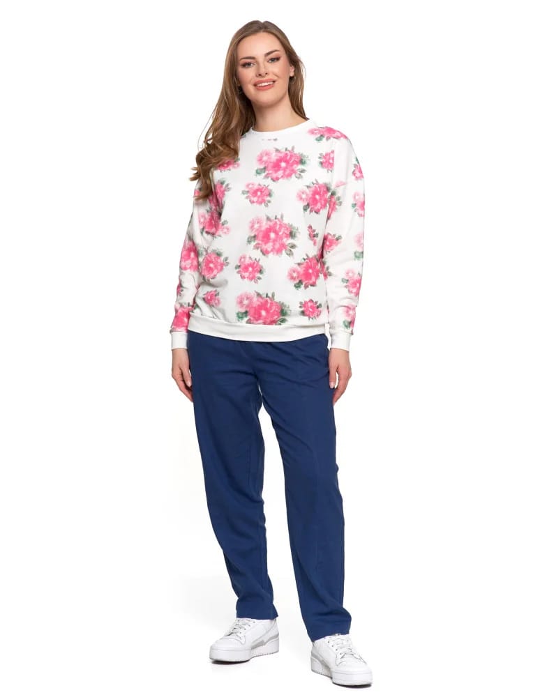 Bluzy damskie - Bluza dresowa damska z kwiatowym nadrukiem BIAŁY - produkt moraj.pl 6