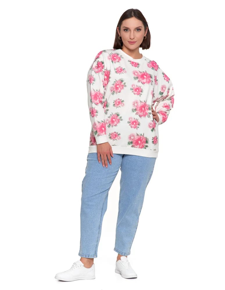 Bluzy damskie - Bluza dresowa damska z kwiatowym nadrukiem BIAŁY - produkt moraj.pl 8