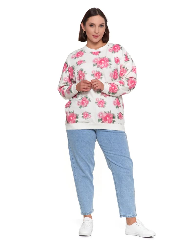 Bluzy damskie - Bluza dresowa damska z kwiatowym nadrukiem BIAŁY - produkt moraj.pl 11