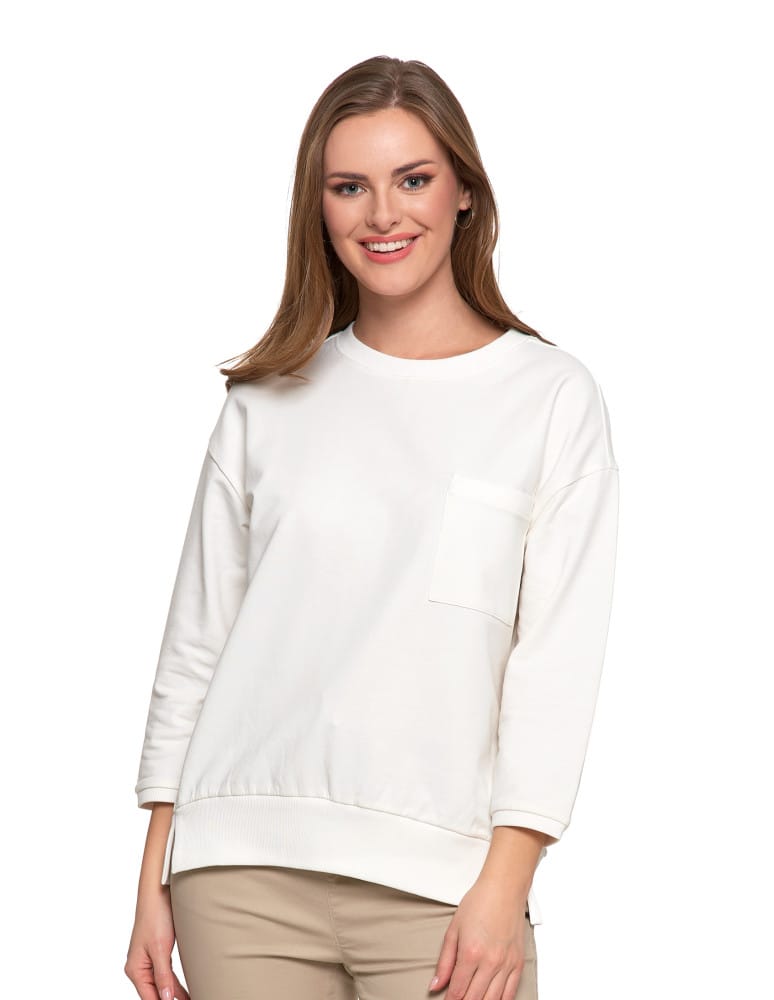 Bluzy damskie - Bluza damska z kieszonką o luźnym kroju BIAŁY - produkt moraj.pl 1